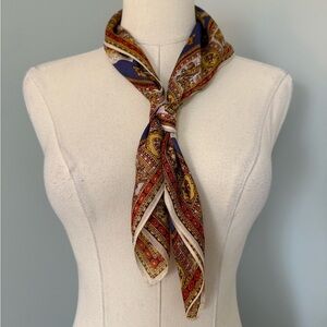 Vintage Roma Italy Scarf Blue Gold Landmarks Square Scarf 25x26